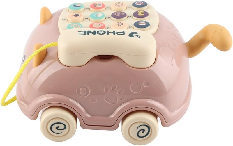 هاتف ألعاب للأطفال باللون الأحمر مع صوت موسيقي وإضاءة ووجه قط للتعلم التفاعلي بين الوالدين والطفل - Image 5